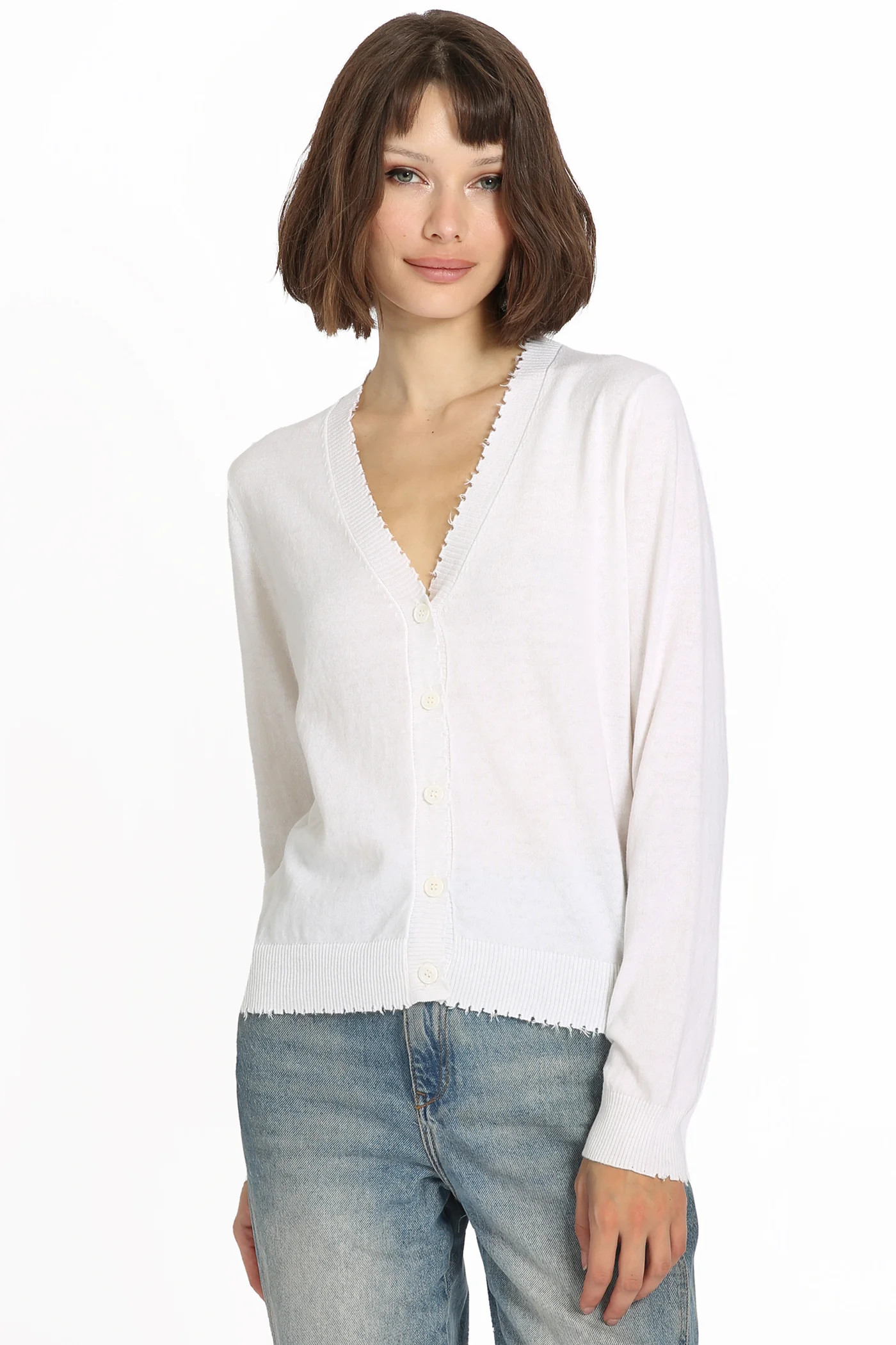 Cotton Cashmere Frayed Cardigan | Minnie Rose