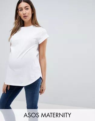 ASOS DESIGN Maternity t-shirt in boyfriend fit with rolled sleeve and curved hem in white | ASOS US