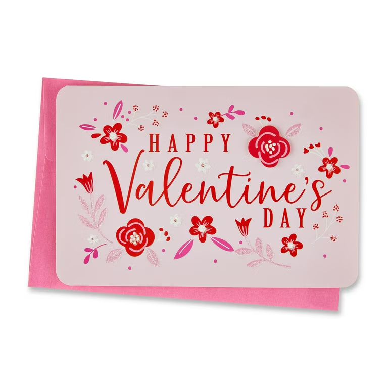 Valentine's Day Pink Floral Greeting Card, by Way To Celebrate - Walmart.com | Walmart (US)