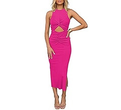 HUUSA Women's Sexy Sleeveless Hollow Out Slim Bodycon Dress Crewneck Crisscross Twist Ruched Slit... | Amazon (US)