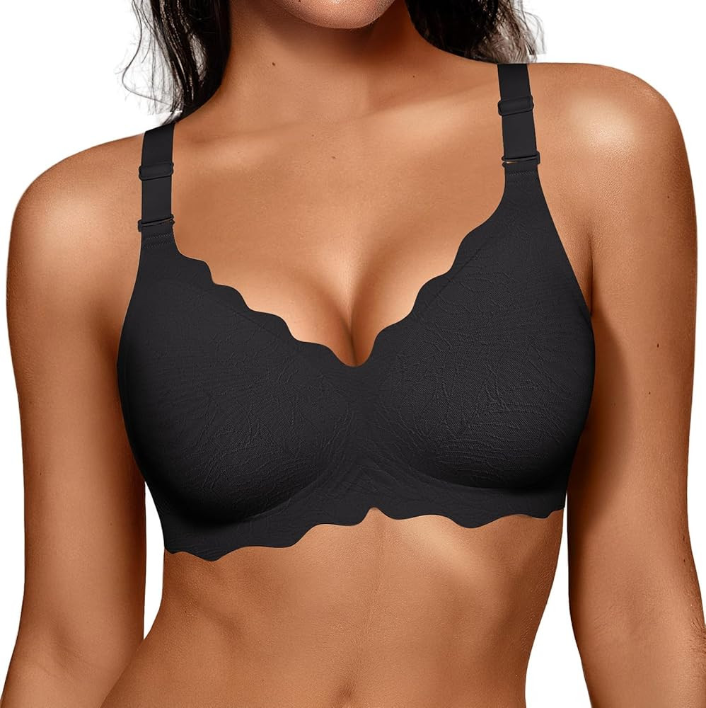 OEAK Women Jelly Bras No Underwire Scalloped Push Up Buttery Soft Tshirt Bra Seamless Full Covera... | Amazon (US)