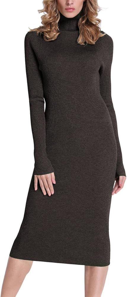 Rocorose Women's Turtleneck Ribbed Elbow Long Sleeve Knit Sweater Dress | Amazon (US)