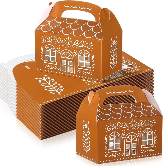 Yexiya 24 Pcs Gingerbread House Gift Boxes Christmas Gingerbread House Treat Boxes Party Favor Br... | Amazon (US)