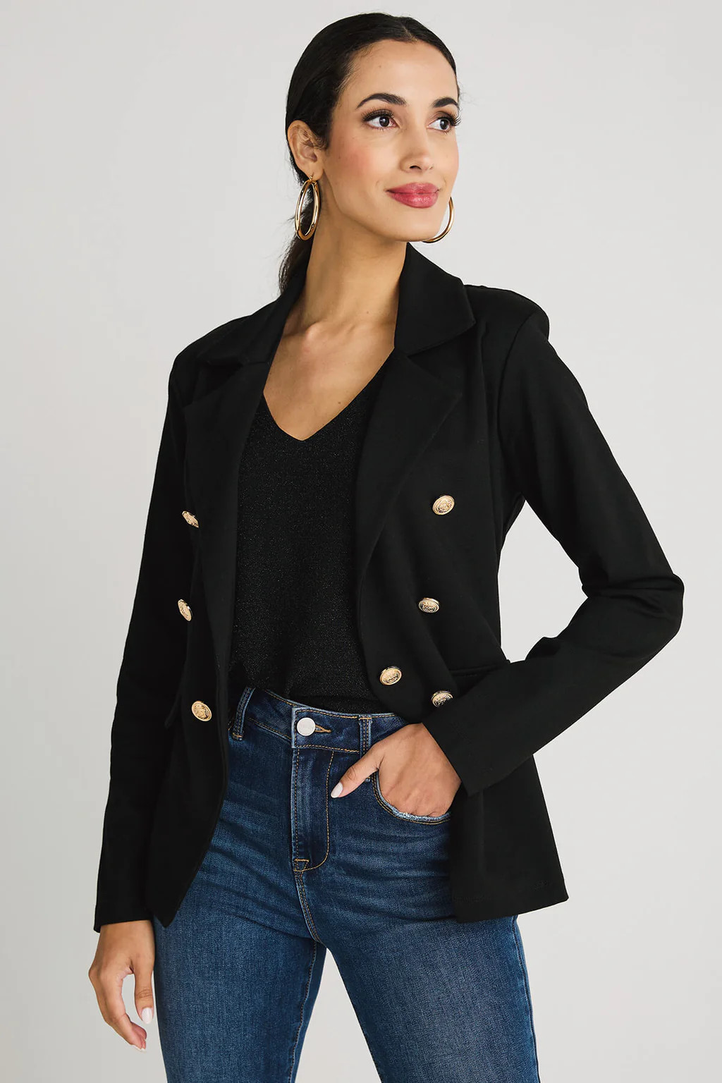 Veronica M Gold Button Ponte Blazer | Social Threads