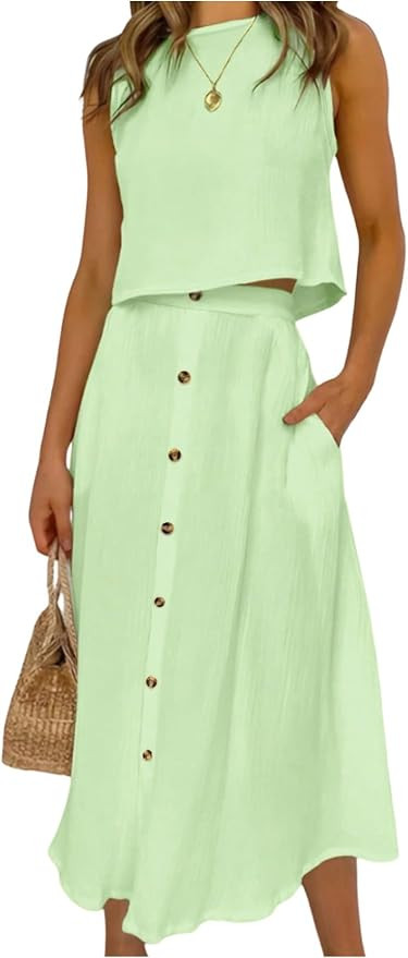 SOLY HUX Women's 2 Piece Skirt Sets Sleeveless Tank Tops and Button Front Skirt Summer Vacation O... | Amazon (US)