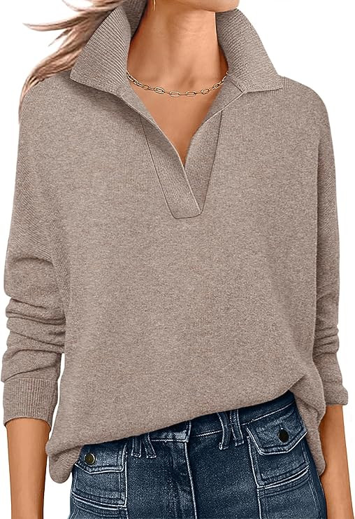 ANRABESS Womens Polo V Neck Long Sleeve Sweaters Lightweight Dressy Casual Business Basic Knit Pu... | Amazon (US)