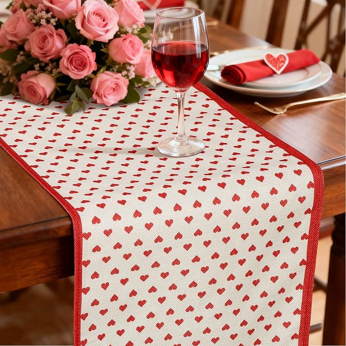 Valentine's Day Table Runner Decoration 72 x 13'' Red Love Heart Table Runner with Red Curling Va... | Amazon (US)
