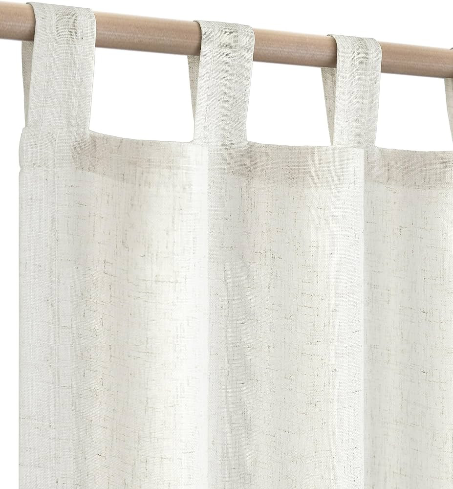 KOUFALL Living Room Curtains Drapes 96 Inches Long 2 Panels,Sheer Cream Linen Semi Light Filterin... | Amazon (US)