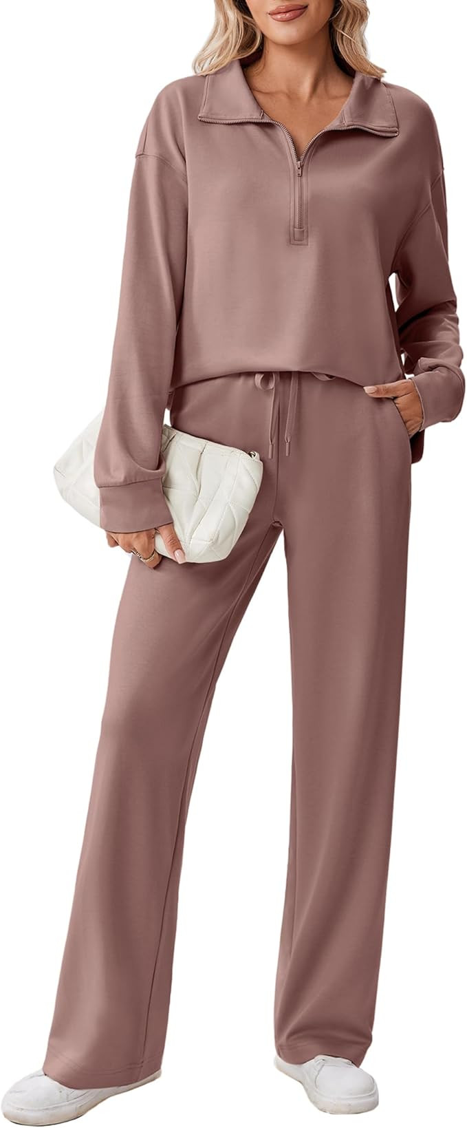 PINSPARK 2 Piece Sets for Women 1/2 Zip Sweatsuit Loose Fit Sweatshirt Straight Leg Pants 2025 Ma... | Amazon (US)