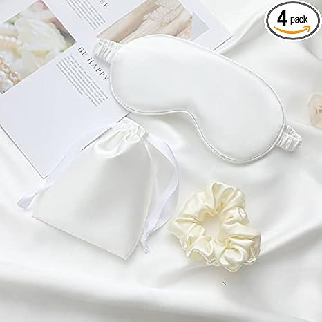 Silk Satin Sleeping Eye Mask, White Sleep Eye Night Blindfold for Women and Men, Soft Breathable ... | Amazon (US)