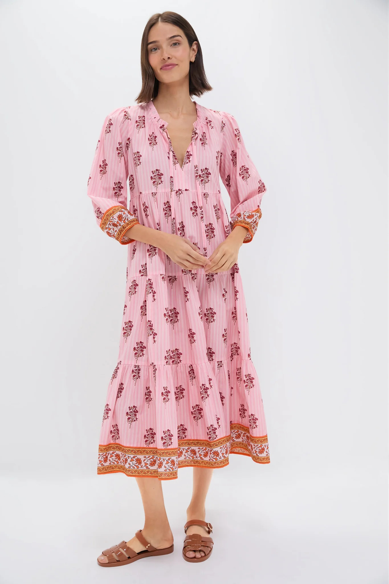 Blush Striped Bouquet Long Sleeve Salty Paloma Caftan | Tuckernuck (US)