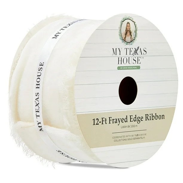 White Frayed Edge Christmas Ribbon, 12', by My Texas House | Walmart (US)