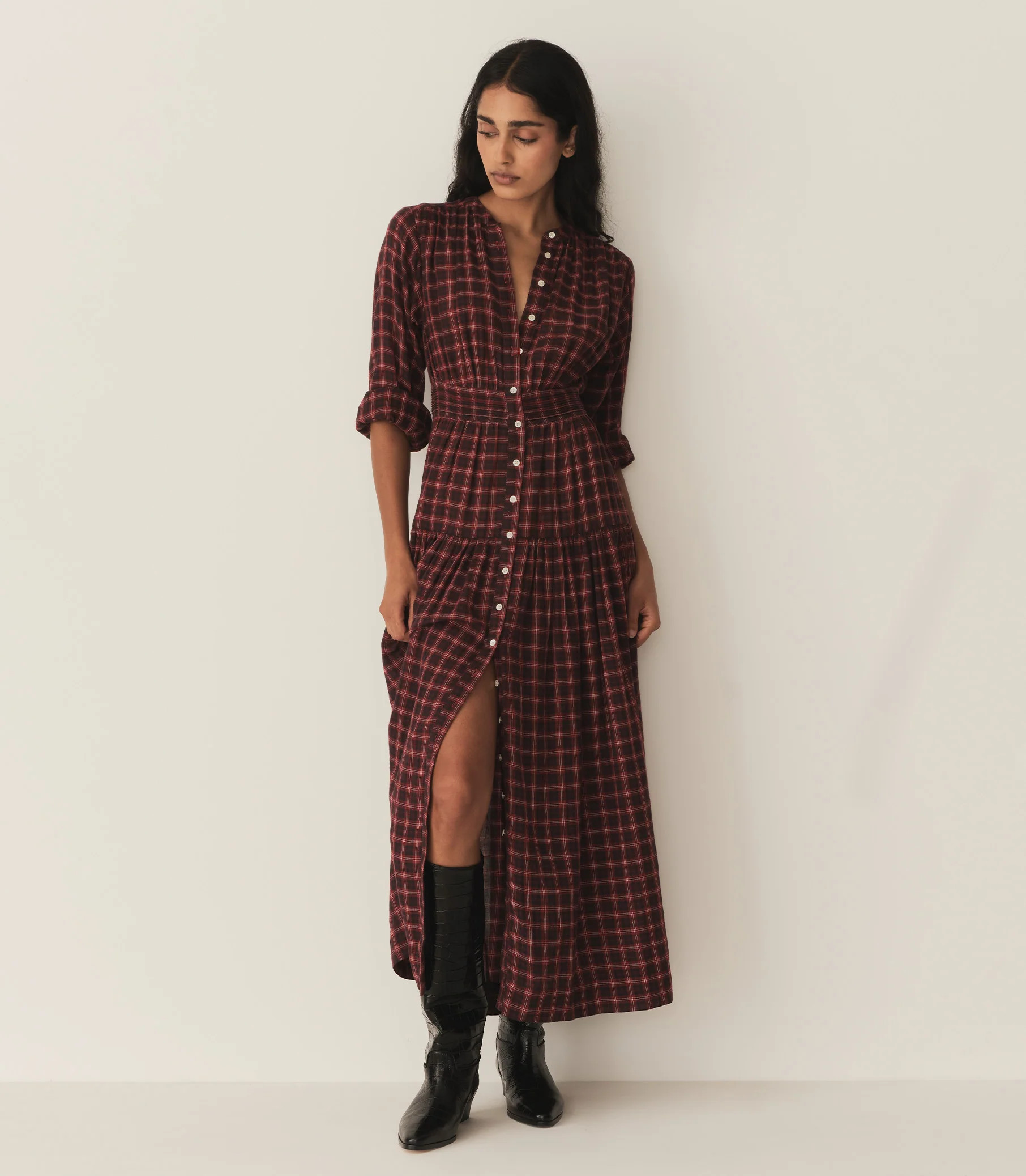 Annika Dress - Rouge Countryside Plaid | DÔEN | DOEN