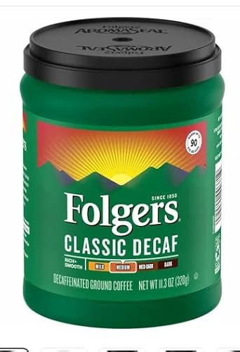 Folgers Decaf Coffee, Ground Coffee, Classic Medium Roast, 9.6 Ounce Canister (Pack of 6) | Amazon (US)