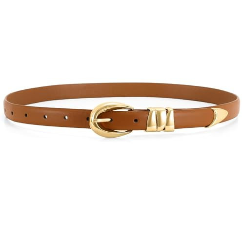 JasGood Damen Ledergürtel Mode Goldschnalle Schmaler Gürtel Damen für Jeans Hosen Kleider Damengürtel,Braun,100cm | Amazon (DE)