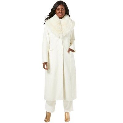 Jessica London Women’s Plus Size Long Wool-Blend Coat with Faux Fur Collar, 18 - Ivory | Target