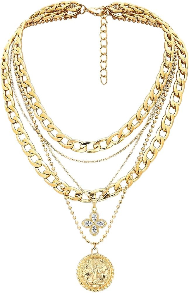 MJartoria Layered Necklaces for Women Trendy Retro Coin Pendant | Amazon (US)
