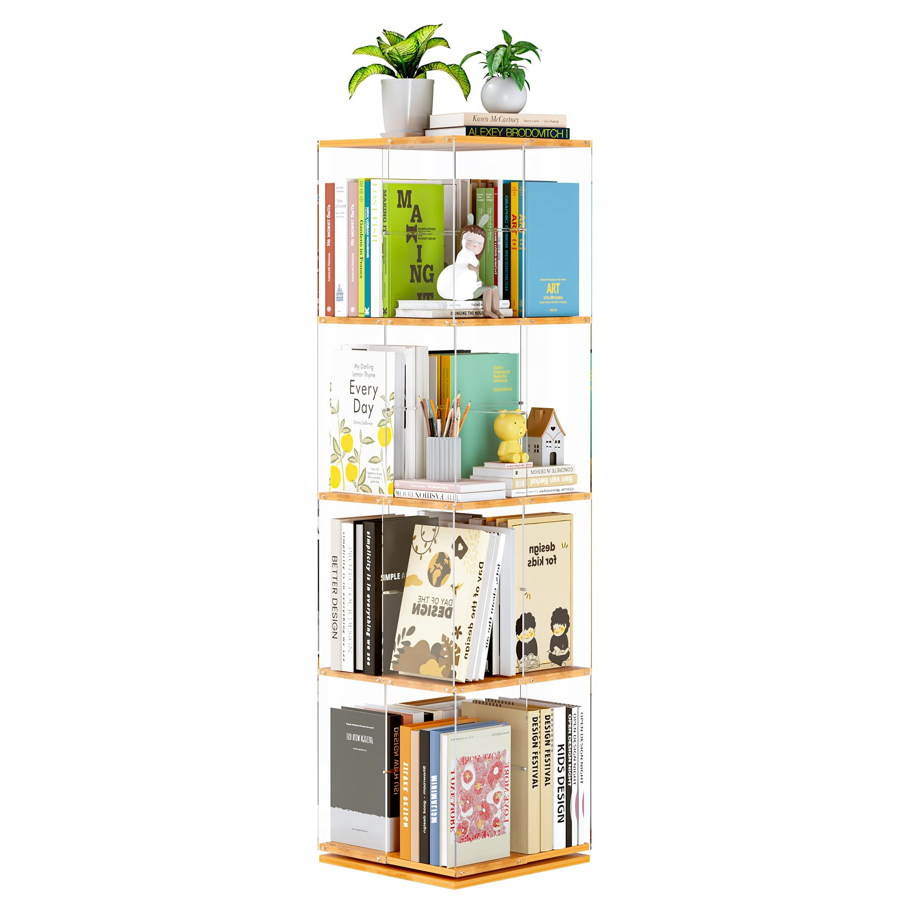 TAKEKIT Rotating Bookshelf, 360 Degree Revolving Bookcase, 4-Tier Spinning Bookshelf, Clear Acryl... | Amazon (US)