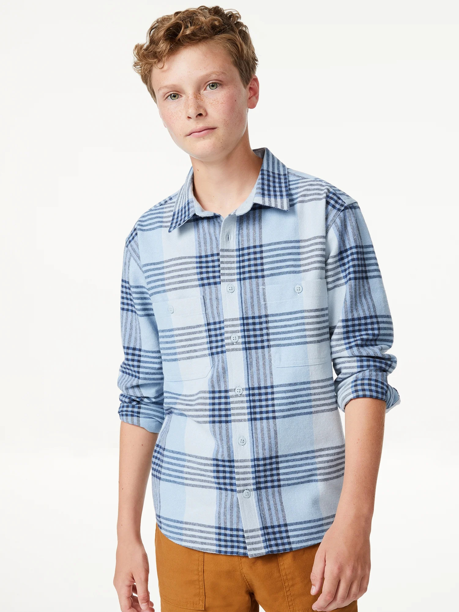 Free Assembly Boys Long Sleeve Flannel Shirt, Sizes 4-18 | Walmart (US)