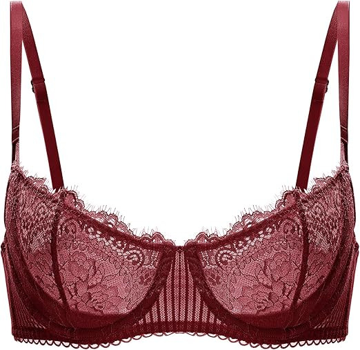 DOBREVA Women's Sexy Lace Push Up Plus Size Bra Sheer Balconette Underwire Unlined | Amazon (US)