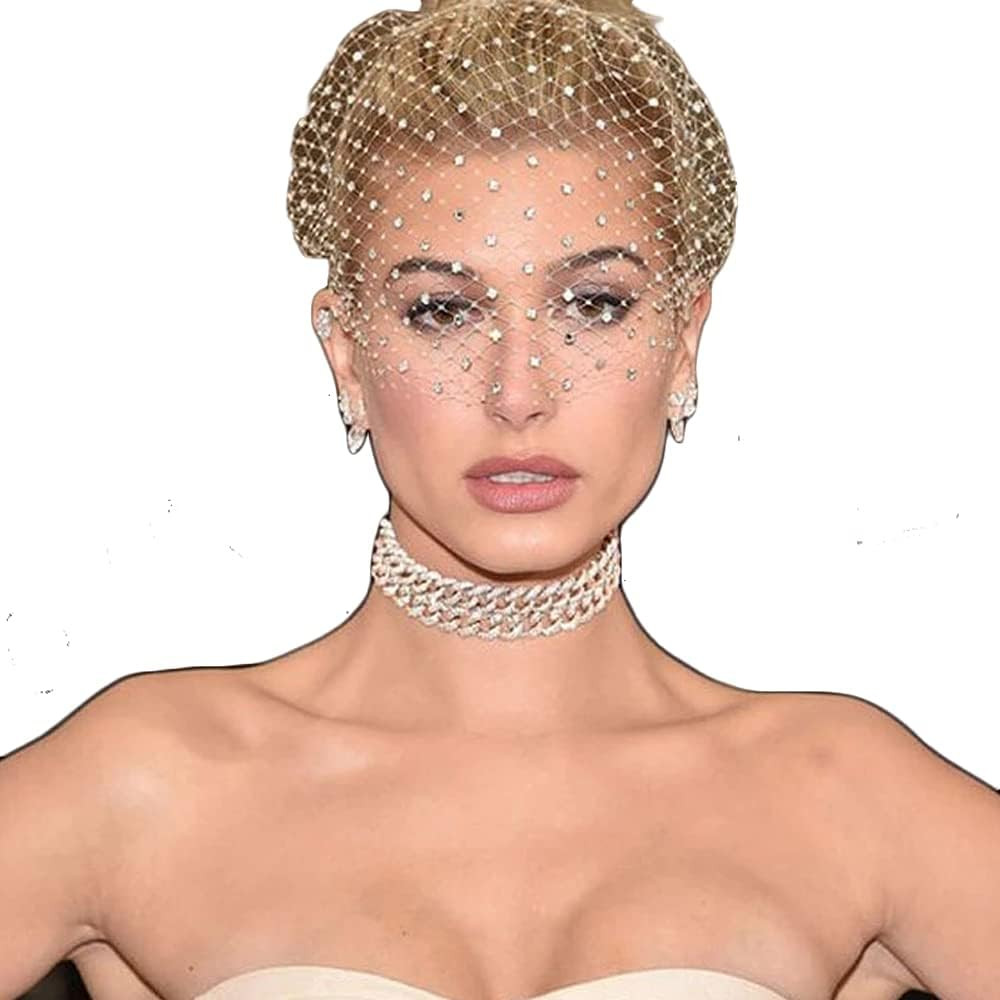 White Headband Veil for Bridal Crystal Birdcage Black Face Net Hair Jewelry Accessories Charming ... | Amazon (US)