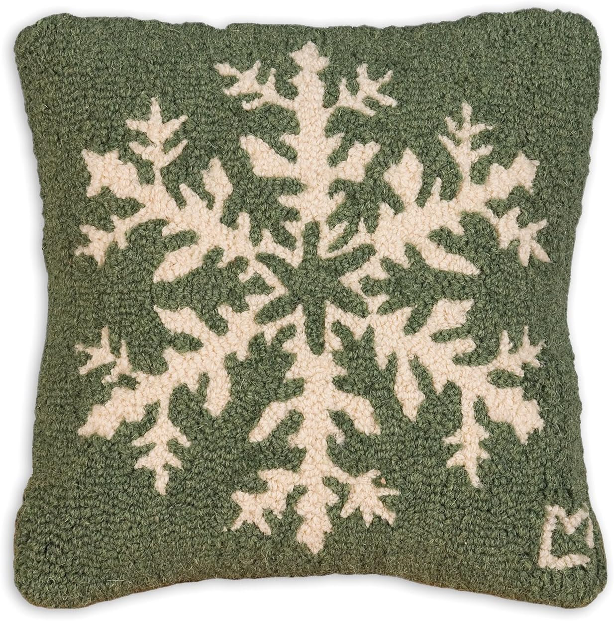 Chandler 4 Corners Artist-Designed Pine Snowflake Hand-Hooked Wool Decorative Throw Pillow (14 in x 14 in) Winter Pillow for Couches & Beds - Low Maintenance Square Ice Flake Pillow - Cabins & Lodges | Amazon (US)