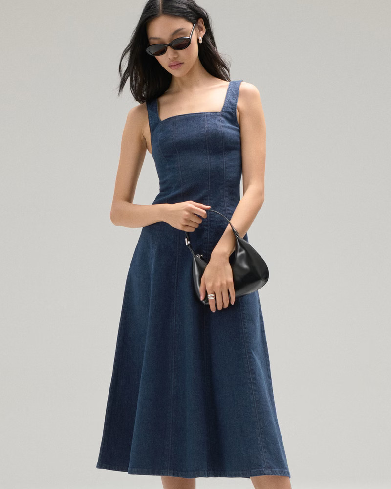 Women's The A&F Mila Denim Midi Dress | Women's Dresses & Jumpsuits | Abercrombie.com | Abercrombie & Fitch (US)