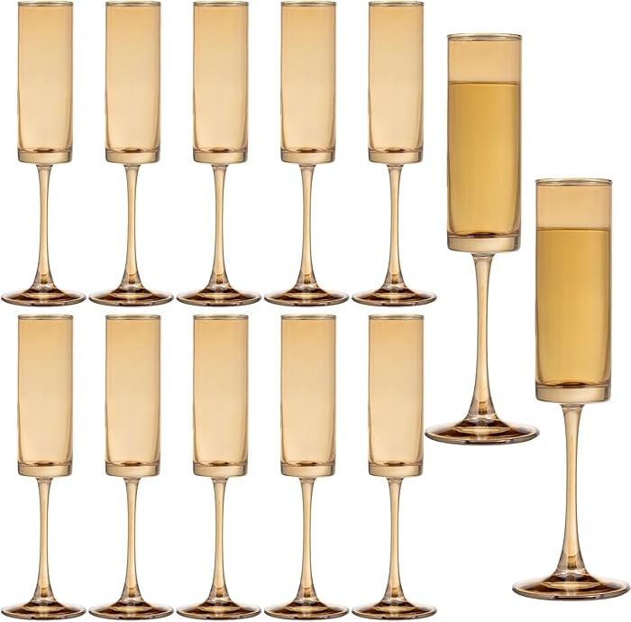 12 Pieces Amber Champagne Flutes 6 OZ Straight Sided Wine Glasses Champagne Long Stem Drinking Co... | Amazon (US)