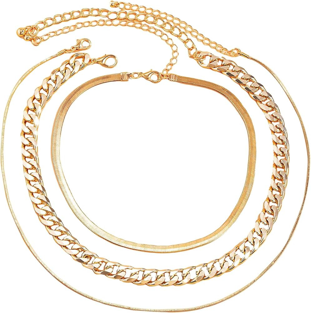 OYOANGLE Women's 3 Pcs Simple Choker Chain Necklaces Dainty Layered Necklaces Trendy Jewelry Gift... | Amazon (US)