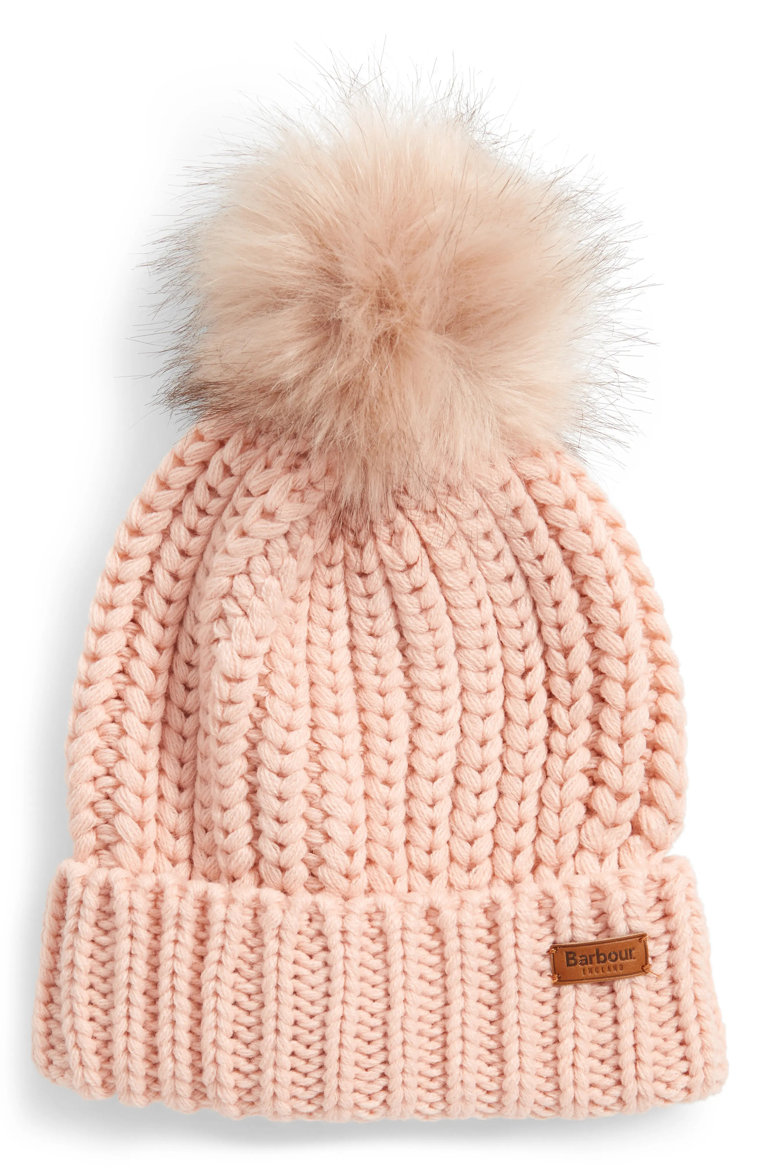 Barbour Saltburn Faux Fur Pom Beanie in Pink at Nordstrom | Nordstrom