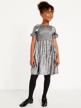 Metallic Puff-Sleeve Smocked Dress for Girls | Old Navy (US)