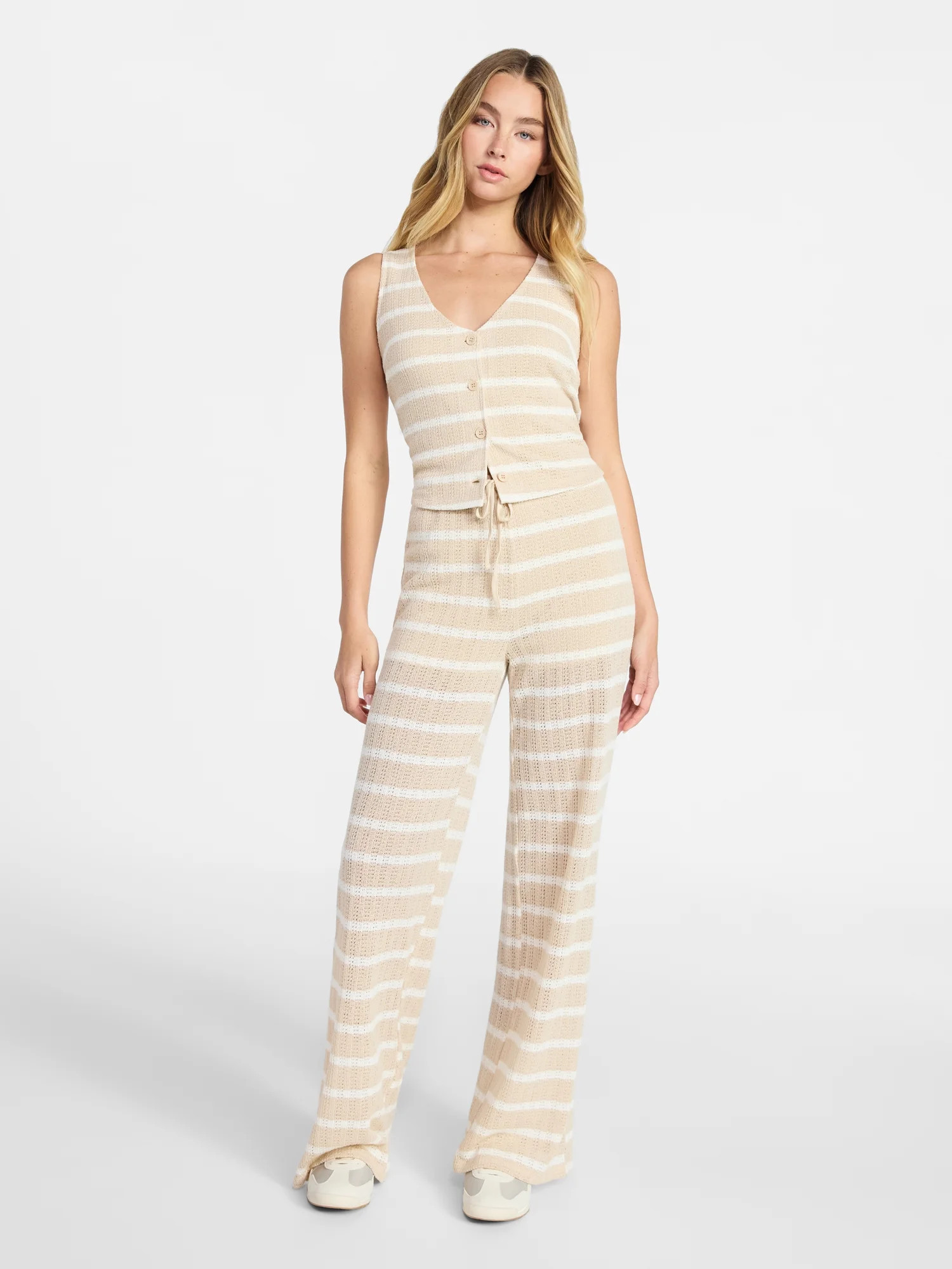 No Boundaries Sleeveless Button Vest and Pants, 2-Piece Set, Women’s XXS-XXL | Walmart (US)