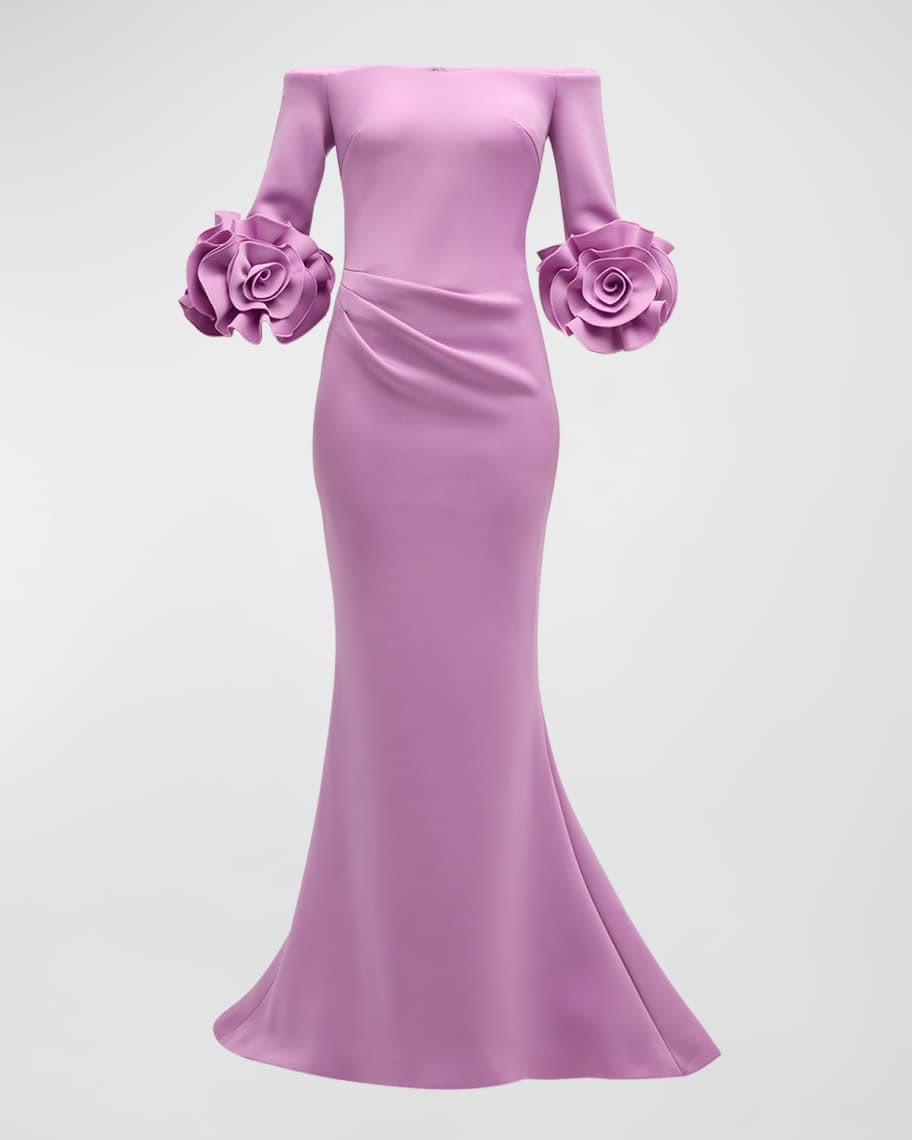 Jovani Off-Shoulder Rosette Trumpet Gown | Neiman Marcus