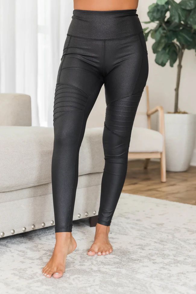 Runaway Hearts Black Moto Leggings | The Pink Lily Boutique