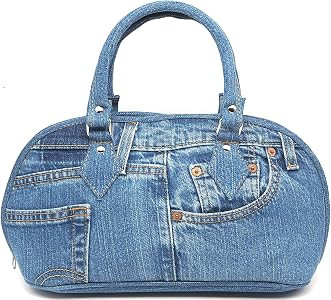Bijoux De Ja Upcycling Blue Denim Trim Curved Shape Top Handle Handbag Purse (denim) | Amazon (US)