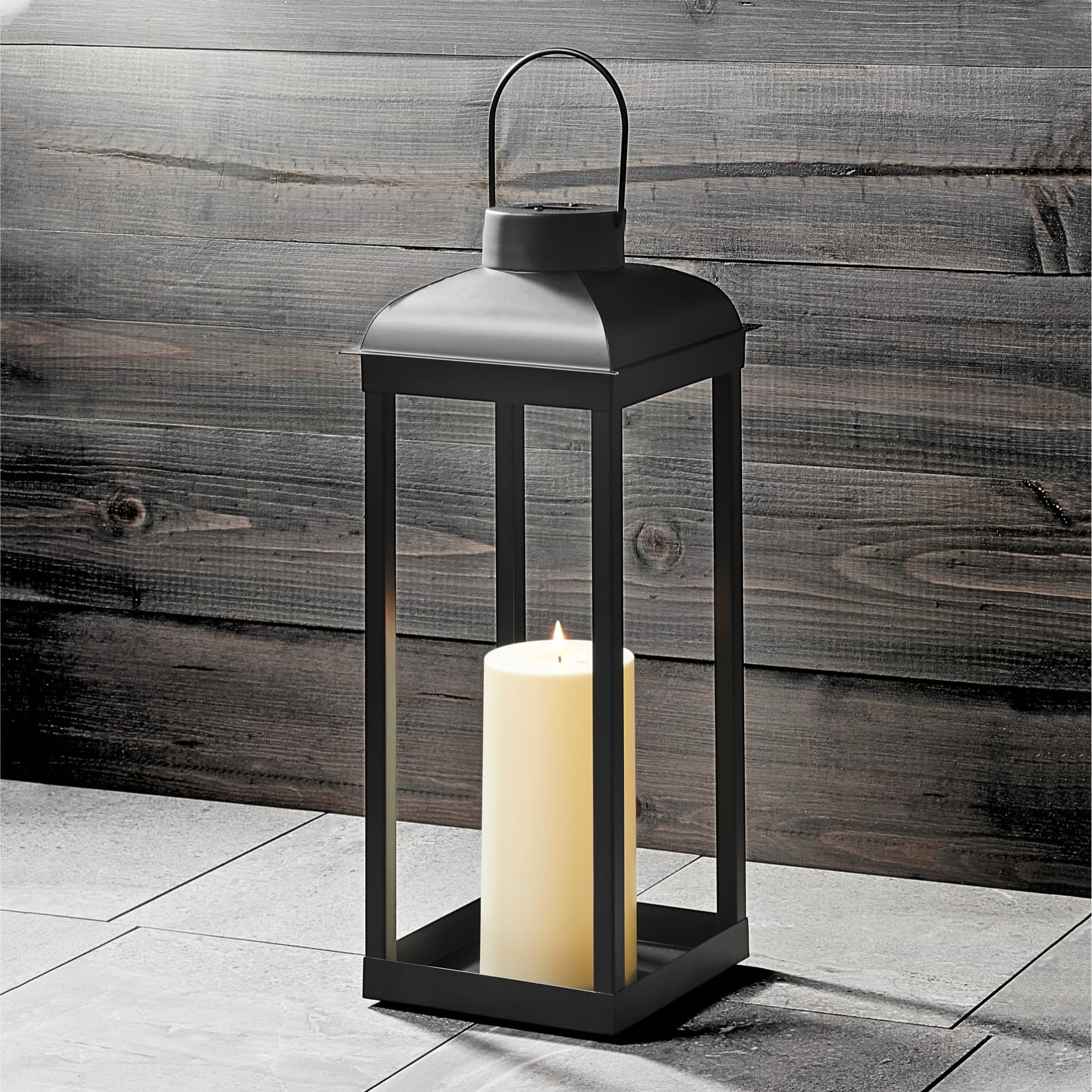 Outdoor Candle Lantern, Large - 18 Inch Tall, Solar Powered, Black Metal, Open Frame (No Glass), ... | Amazon (US)