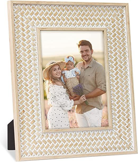takfot Boho Picture Frames 5x7 Inch Rattan Decor Bohemian Rustic Style Carved Wood Photo Frame fo... | Amazon (US)