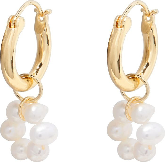 Fleur Freshwater Pearl Flower Drop Huggie Hoop Earrings | Nordstrom