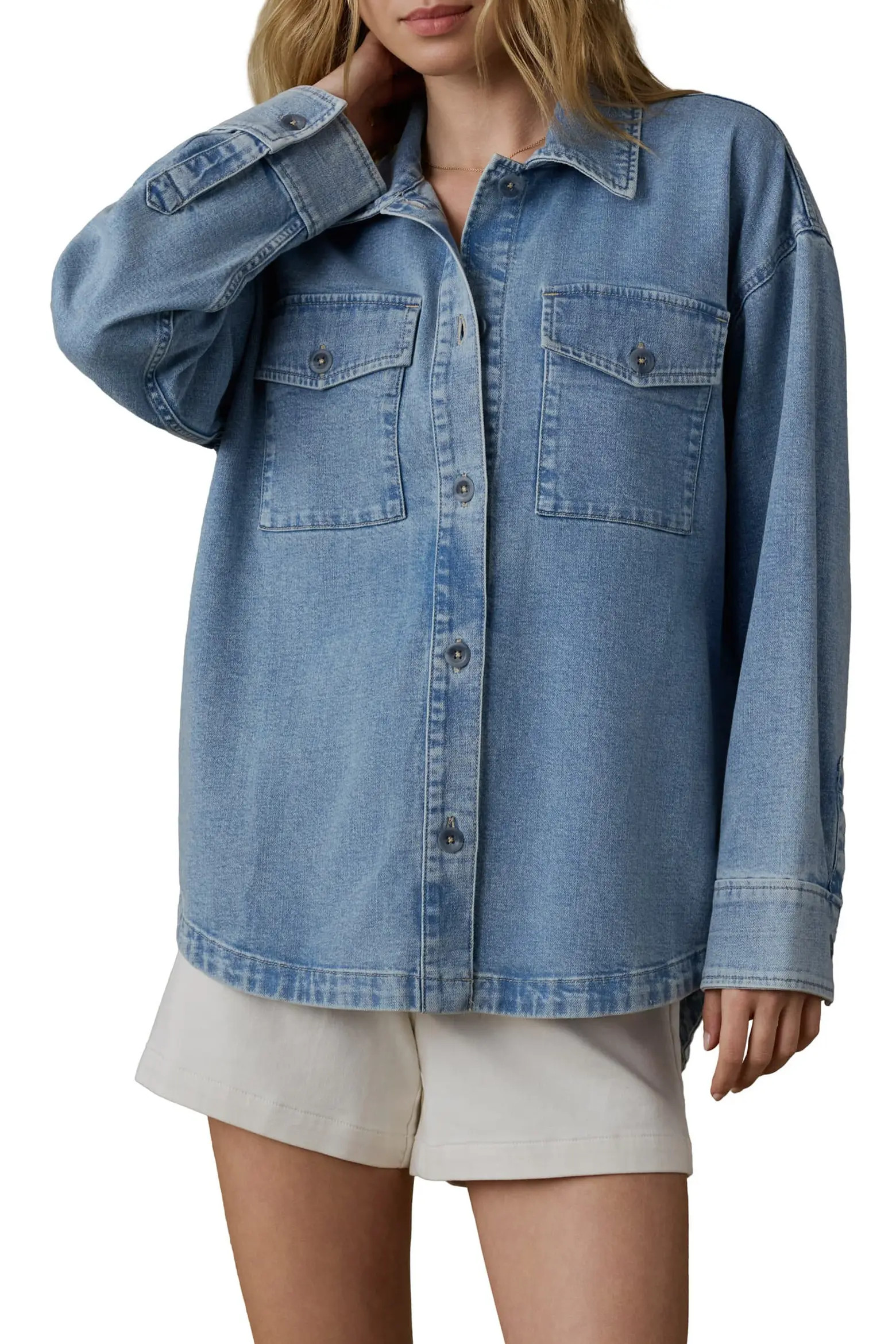 Cotton & Linen Blend Denim Button-Up Shirt (Women) | Nordstrom | Nordstrom