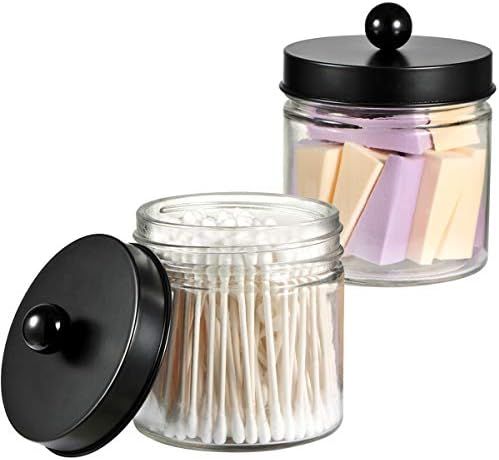 Bathroom Vanity Glass Storage Organizer Holder Canister Apothecary Jars for Cotton Swabs, Rounds,... | Amazon (US)