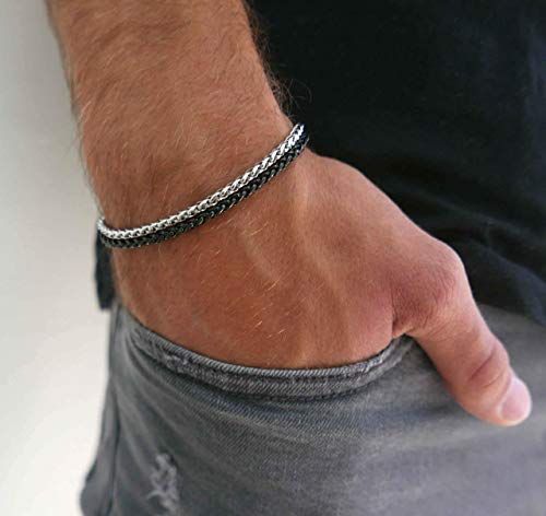 Cuff Chain Bracelet For Men Made Of Stainless Steel By Galis Jewelry - Handmade Silver Bracelet F... | Amazon (US)