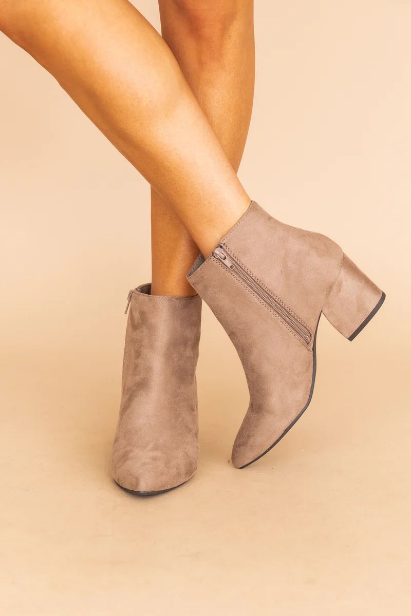 Julie Taupe Suede Booties | The Pink Lily Boutique