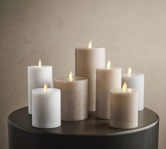 Premium Flickering Flameless Wax Pillar Candles - Salt Washed | Pottery Barn (US)