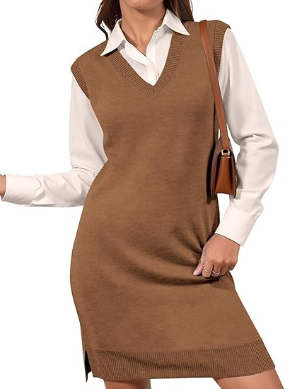 Wenrine Womens Sleeveless Sweater Vest Dress Casual Chunky Knit V Neck Loose Slit Fall Tank Midi ... | Amazon (US)