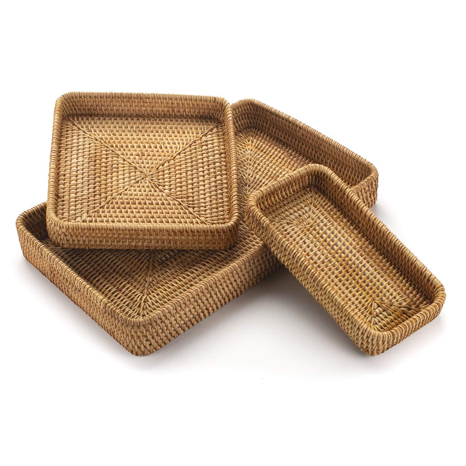 Rattan Serving Tray, Rectangular Woven Tray, Natural Wicker Decorative Serving Baskets for Organizing Tabletop Bathroom Kitchen Counter (Natural) | Amazon (US)