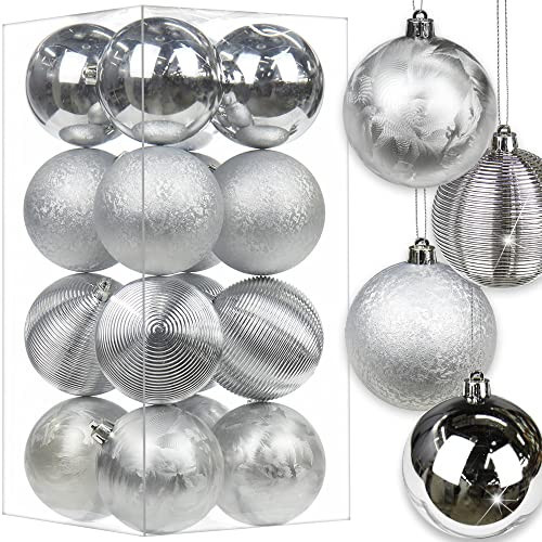 3.14" Christmas Ball Ornaments 16 Pcs Christmas Tree Decorations Set Shatterproof Big Silver Christmas Ornaments Balls with Hanging Loop for Holiday Party Wreath Xmas Tree Decor | Amazon (US)