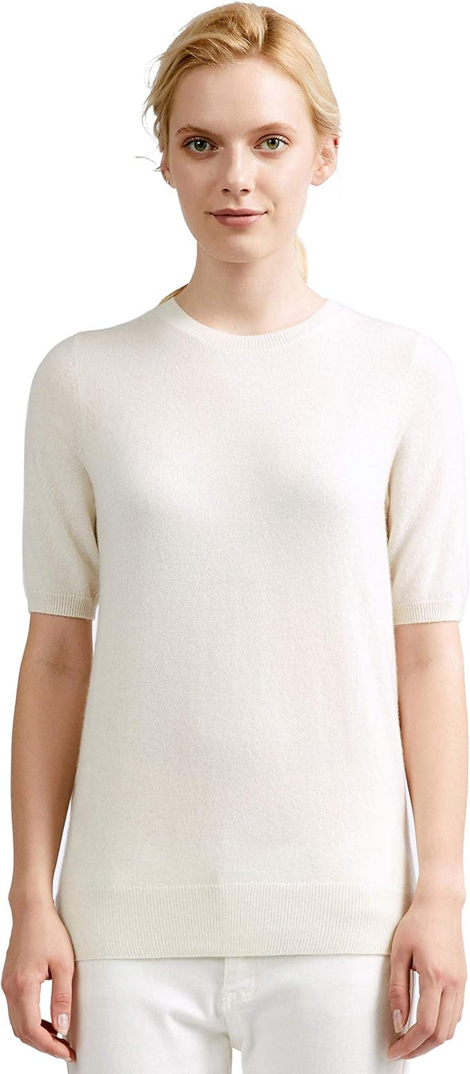 BEYOND FASHION Women's T Shirt Crew Neck Short Sleeve Pullover -100% Pure Cashmere - Heavenly Sof... | Amazon (US)