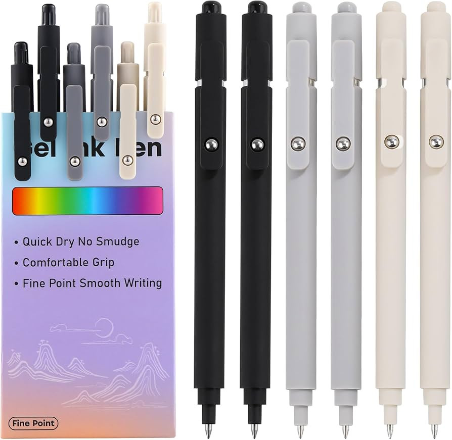 RIANCY Gel Pens 0.5mm Black Ink Ballpoint Aesthetic Beige Black Gray White Fine Point Smooth Writ... | Amazon (US)
