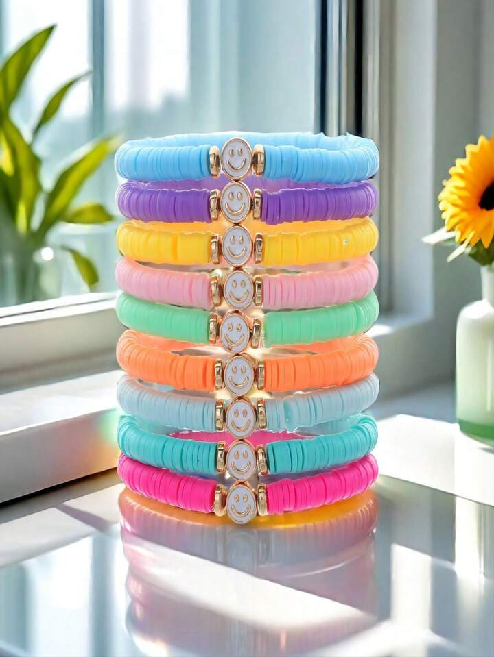 9st Boho Strand Vakantie macaron-kleurig Zacht aardewerk Stapelbaar Druipende olie Wit Gezicht Da... | SHEIN