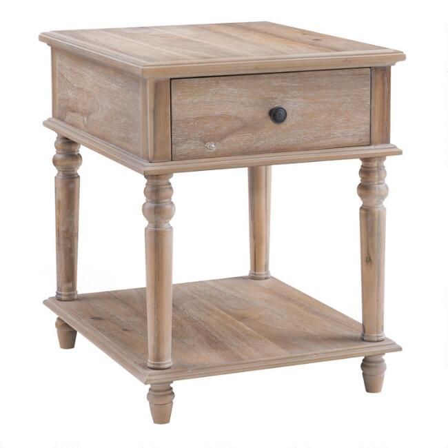Natural Wood Colin End Table with Drawer | World Market
